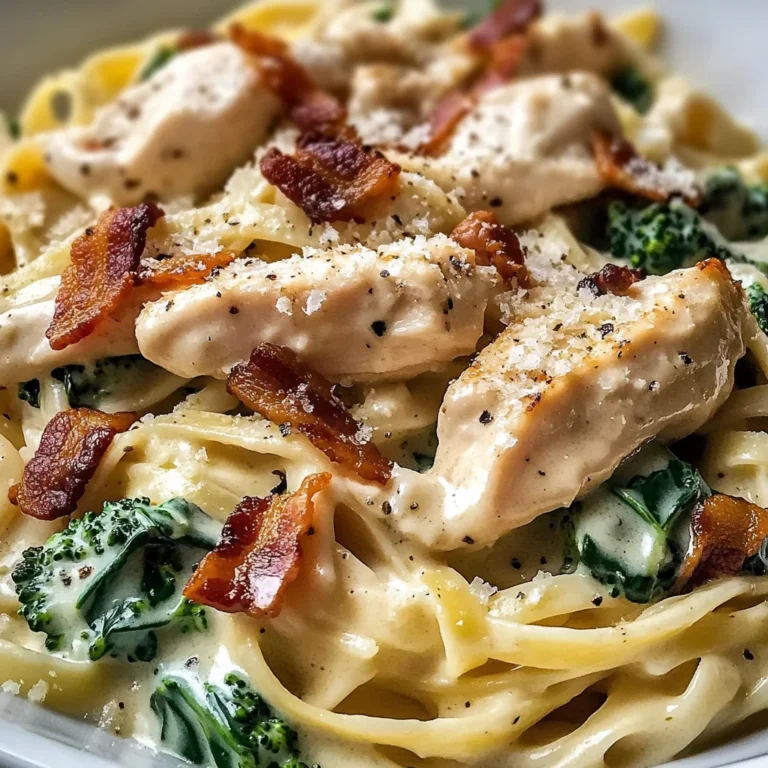 Creamy Chicken Bacon Spinach Fettuccine with Broccoli