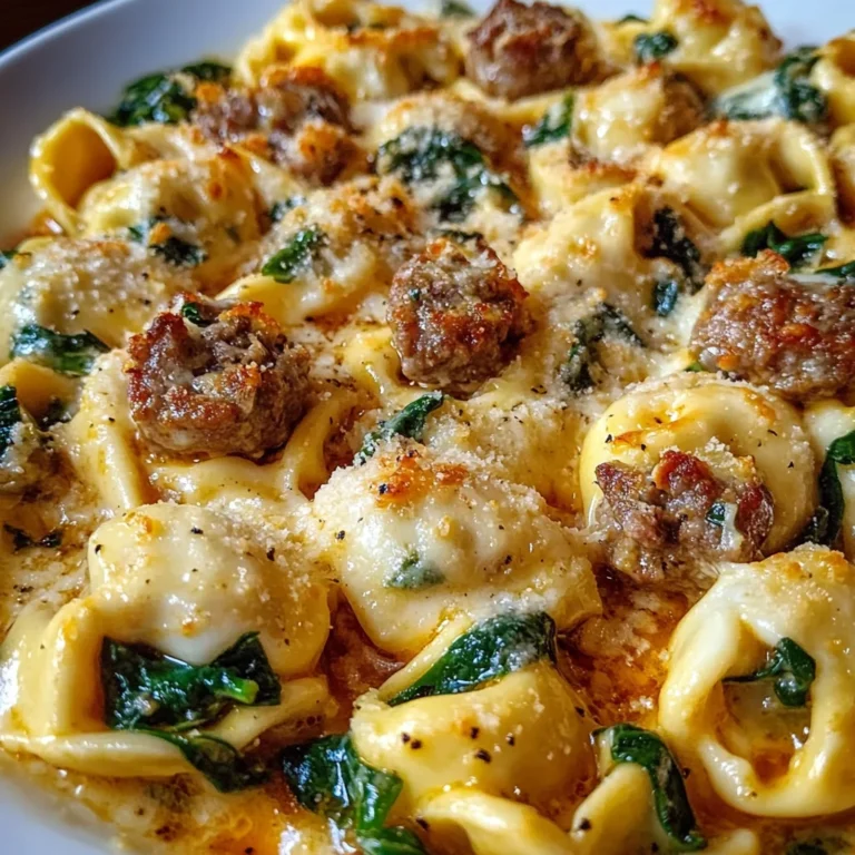 Creamy Tortellini Pasta with Beef, Spinach & Italian Sausage