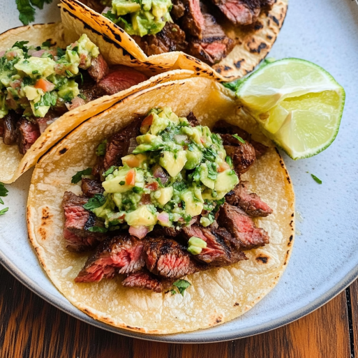 Grilled Steak Tacos with Avocado Salsa