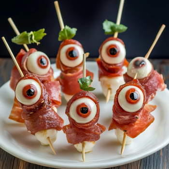 Skewered turkey slices Eyeballs
