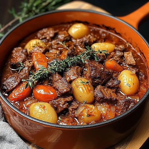 Slow-Baked Beef Casserole with Herbs and Tomatoes